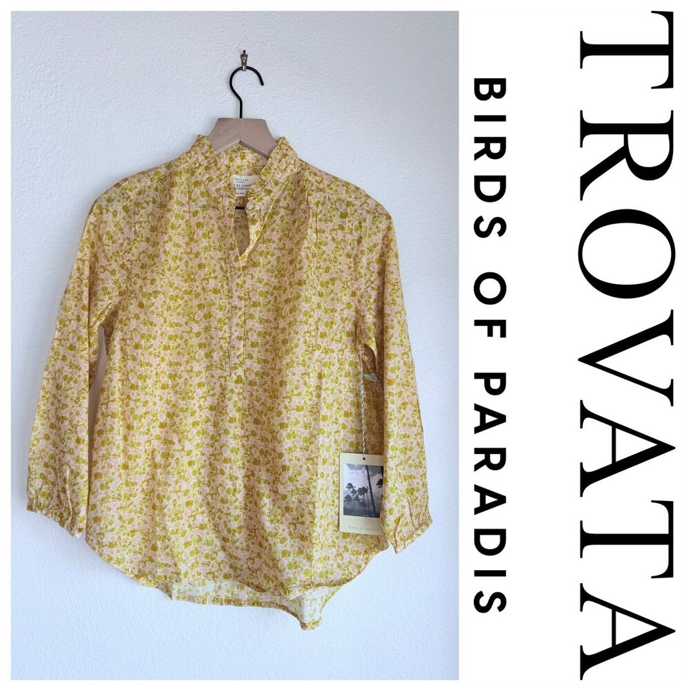 NEW Trovata Birds of Paradis Sara B Henley Blouse in Verbena Ditsy Yellow & Pink